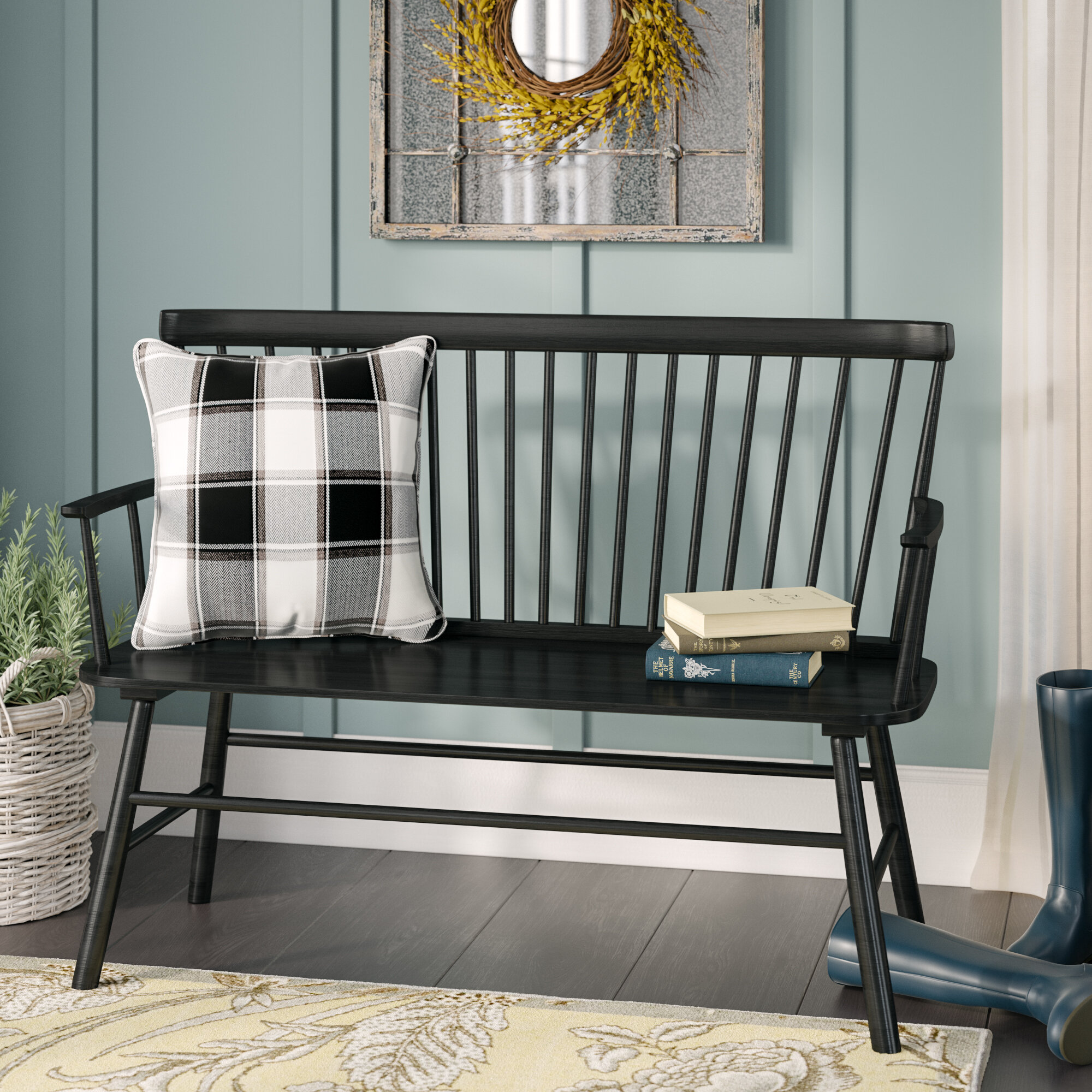 Small black deals bench with back