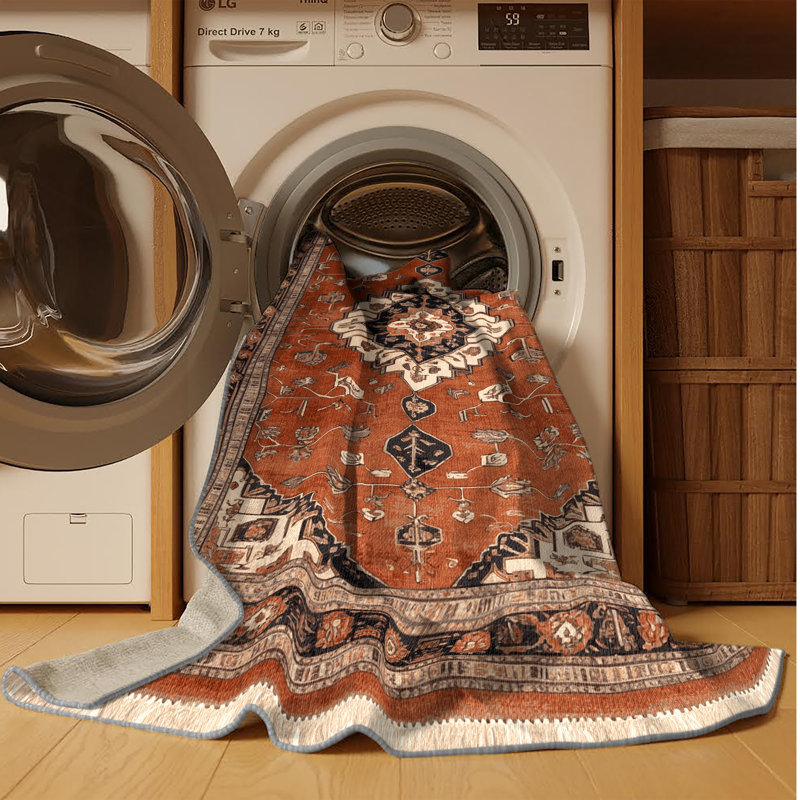 Tapis brun lavable à la machine, Carré 5 pi