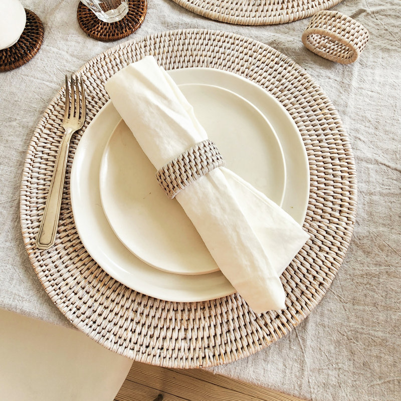 Jute/Rattan Round Placemat, White Wash