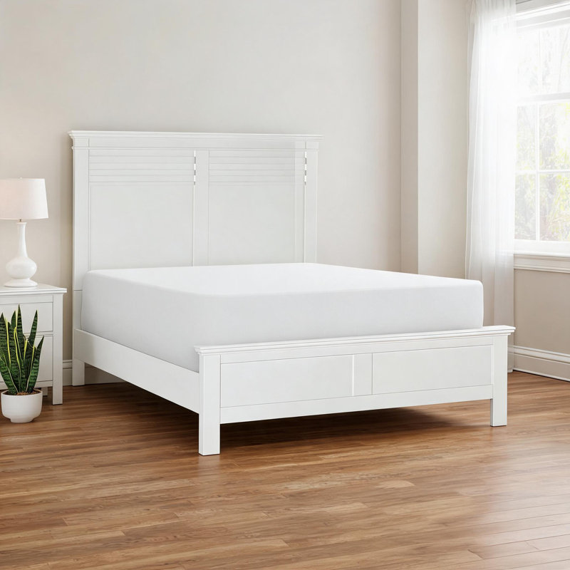 Structure en bois massif de style transitionnel pour chambre à coucher pleine grandeur avec finition blanc éclatant
