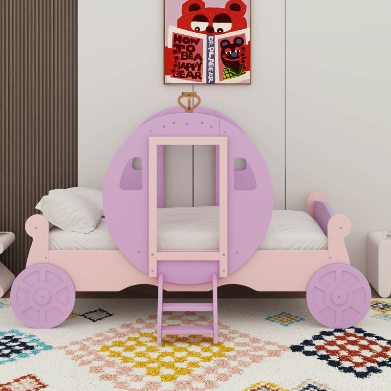 Lit simple de style princesse avec couronne, Mauve / Rose