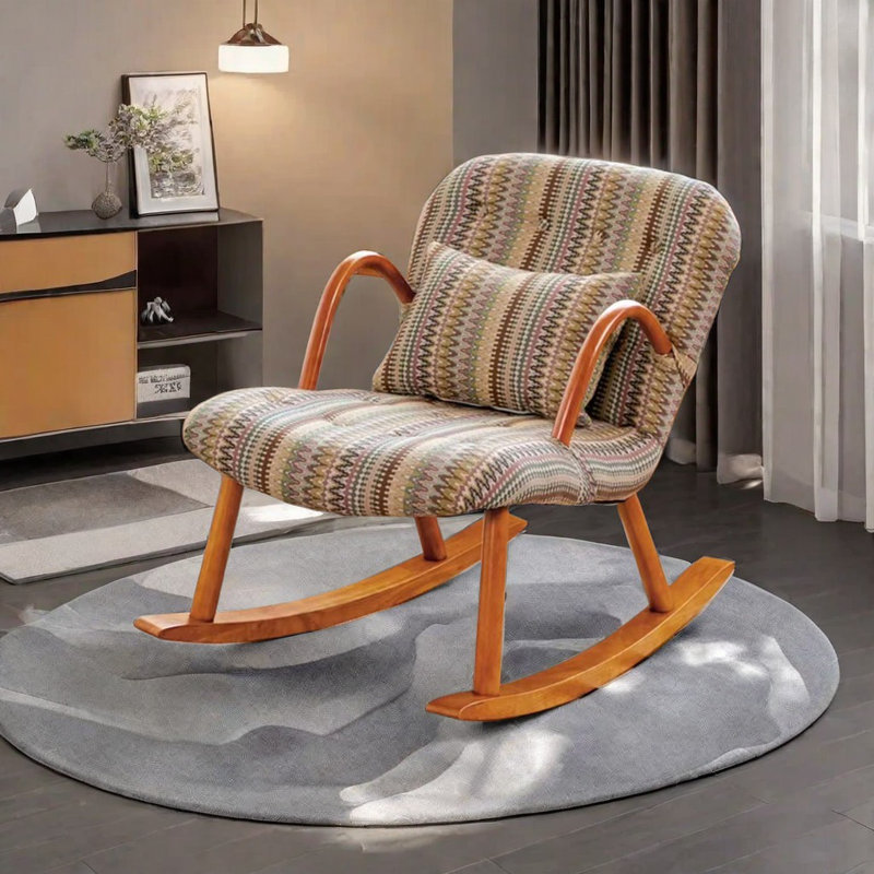 Chaise berçante en bois massif American Retro, Brun / vert / blanc cassé