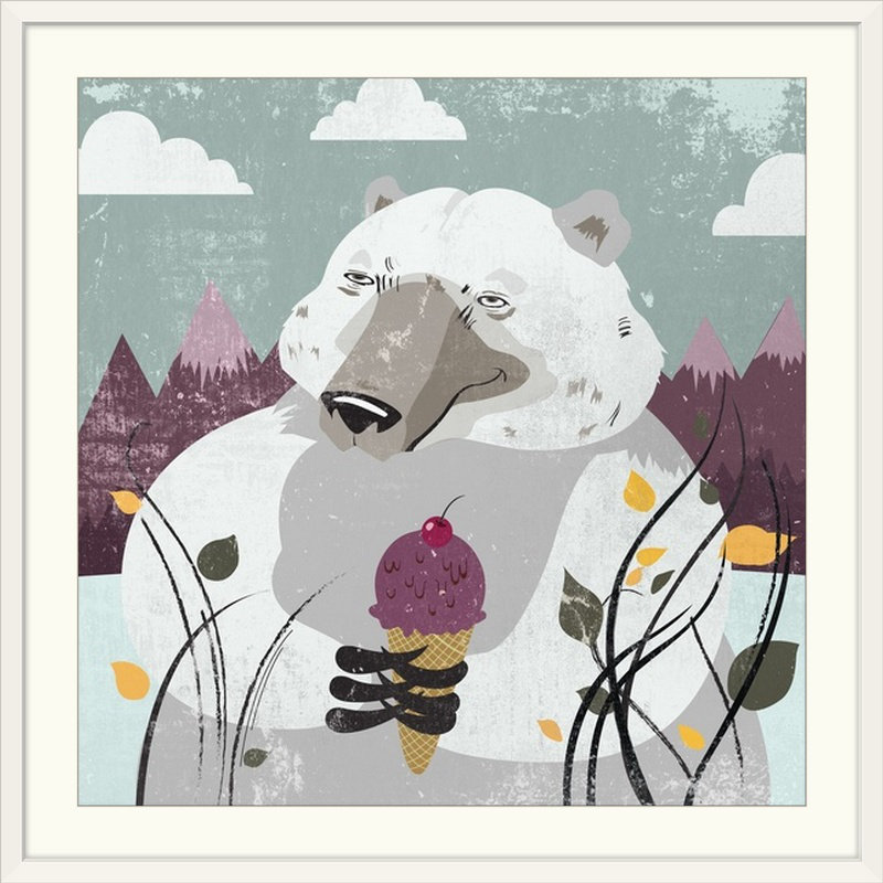 «Ours polaire par Abbott», reproduction d'art, Cadre blanc, H 20" x l 20" x P 1"