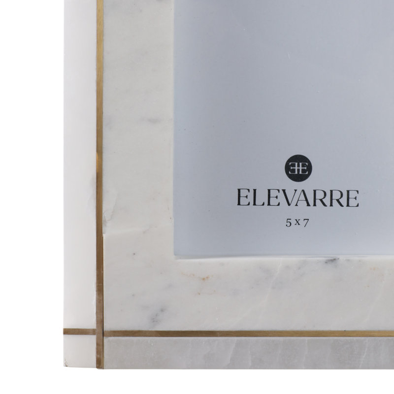 Cadre rectangulaire pour décoration intérieure albâtre et marbre - Cadre photo décoratif pour table d'entrée - Blanc et or