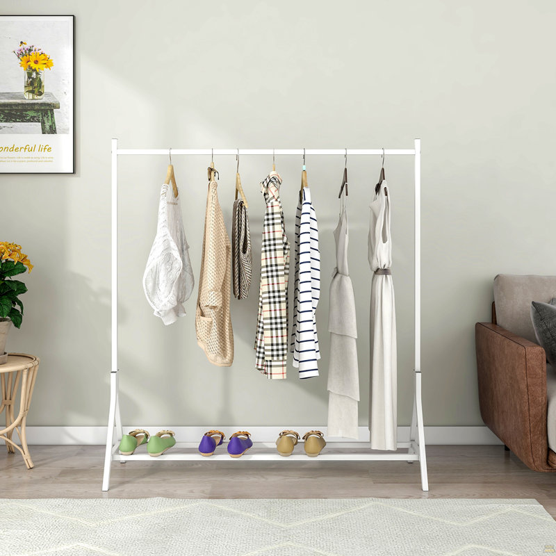 Garment Rack Freestanding Hanger Multi-functional Single pole Bedroom Clothing Rack Bedroom, White