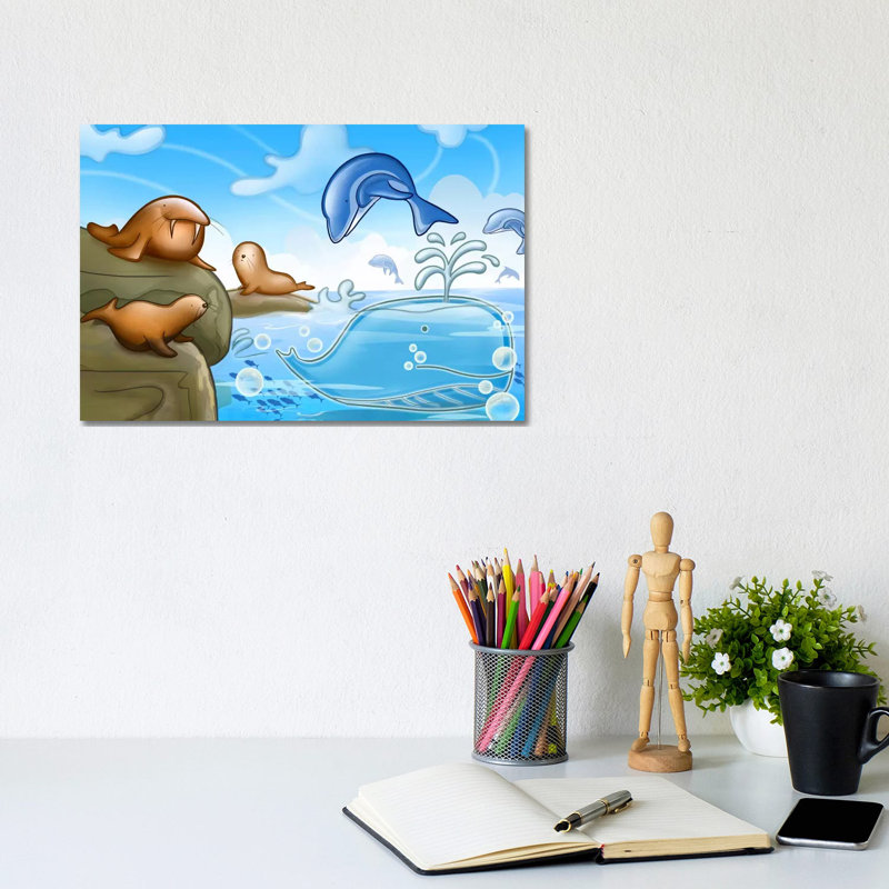 Seals Dolphins & Whale - Wrapped Canvas Painting, 20.32 cm H x 30.48 cm W