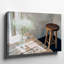 Toile une scène intérieure sereine avec une table en bois simple avec art mural, une finition rustique ornée d'un vase en verre transparent, art mural-643896082