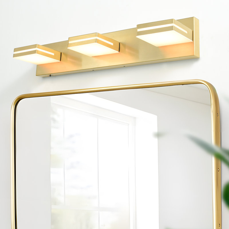 Lumières de meuble-lavabo modernes à DEL à intensité variable pour miroir, Trois lumières, Or brossé
