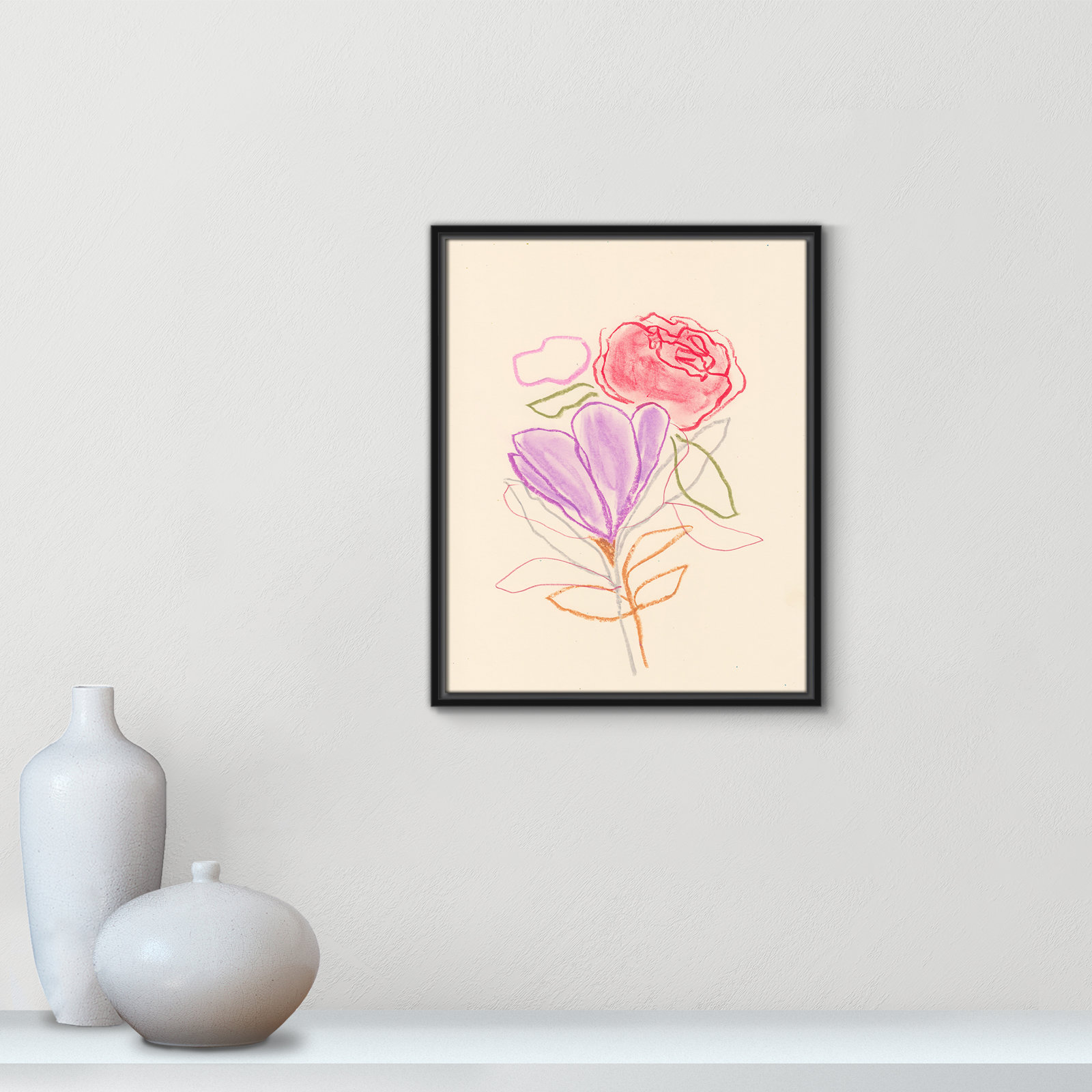 Simple Floral "Simple Floral III" Print, Black Floater Framed Canvas, No Mat, 21.5" H x 17.5" W x 2" D