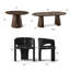 Ensemble de salle à manger rond à ovale extensible avec fauteuils demi-tonneau en chenille-1290705969