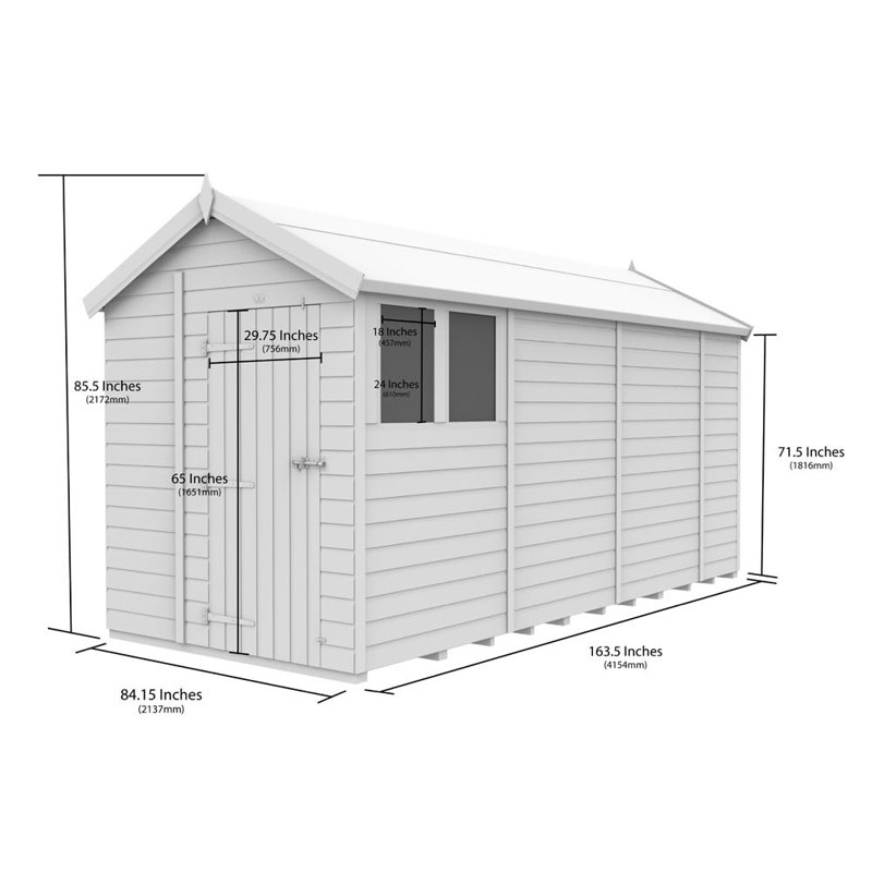 7ft x 14ft Apex Shed - Double Door with Windows