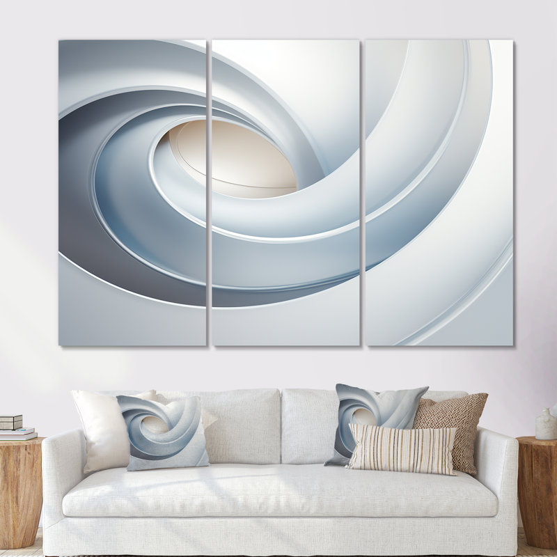 «White Orbiting Overture Spiral», ensemble d'art mural spirales abstraites, Toile tendue, H 40 po x l 60 po x P 1 po