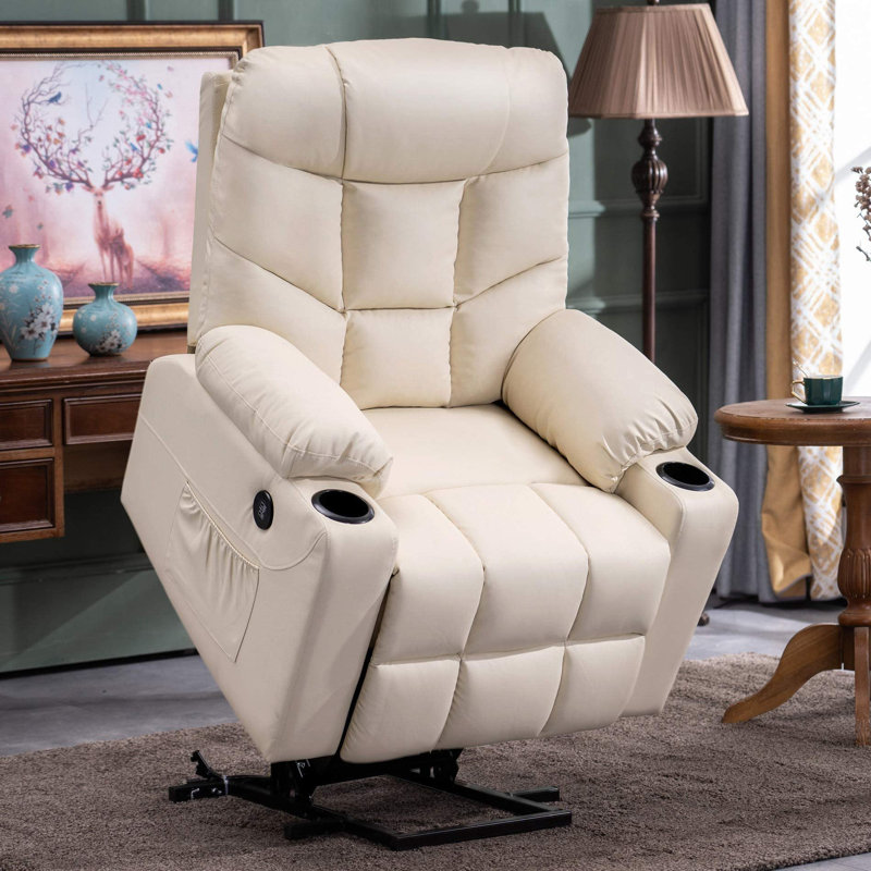 Adavia Regular Power Lift Recliner Chair, Faux Leather, Cream White