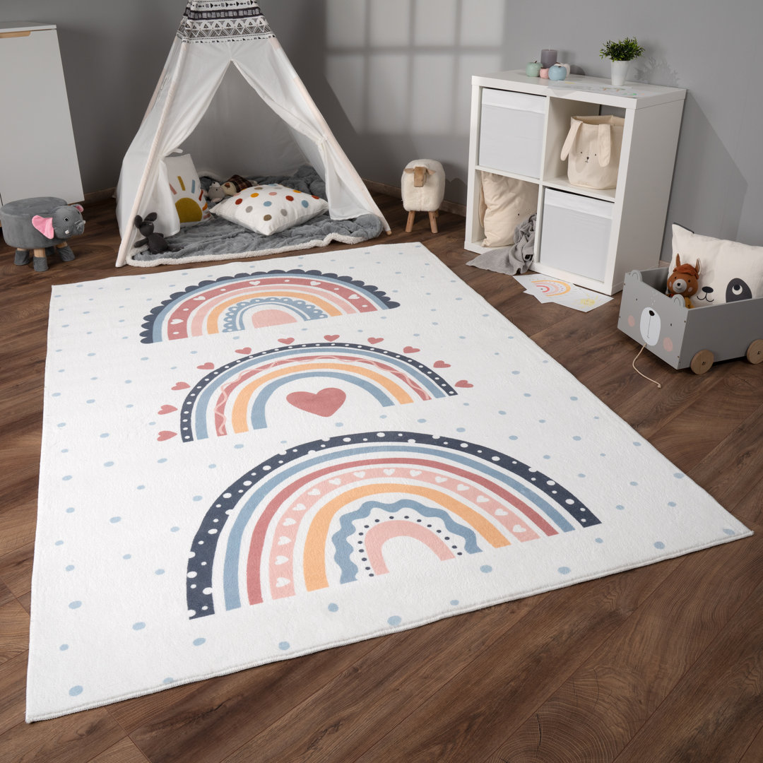 Teppich Kinderzimmer Kinderteppich Rutschfest Regenbogen Flauschig