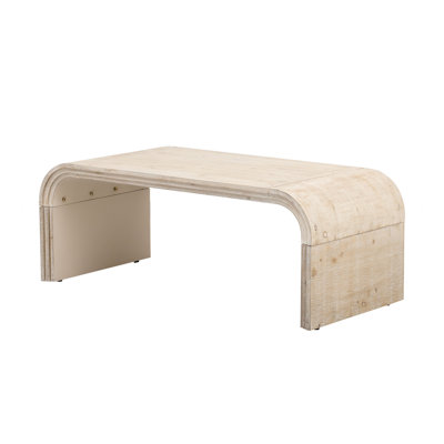 Table basse minimaliste avec un design Art déco incurvé pour le salon ou la salle à manger (bois naturel délavé)