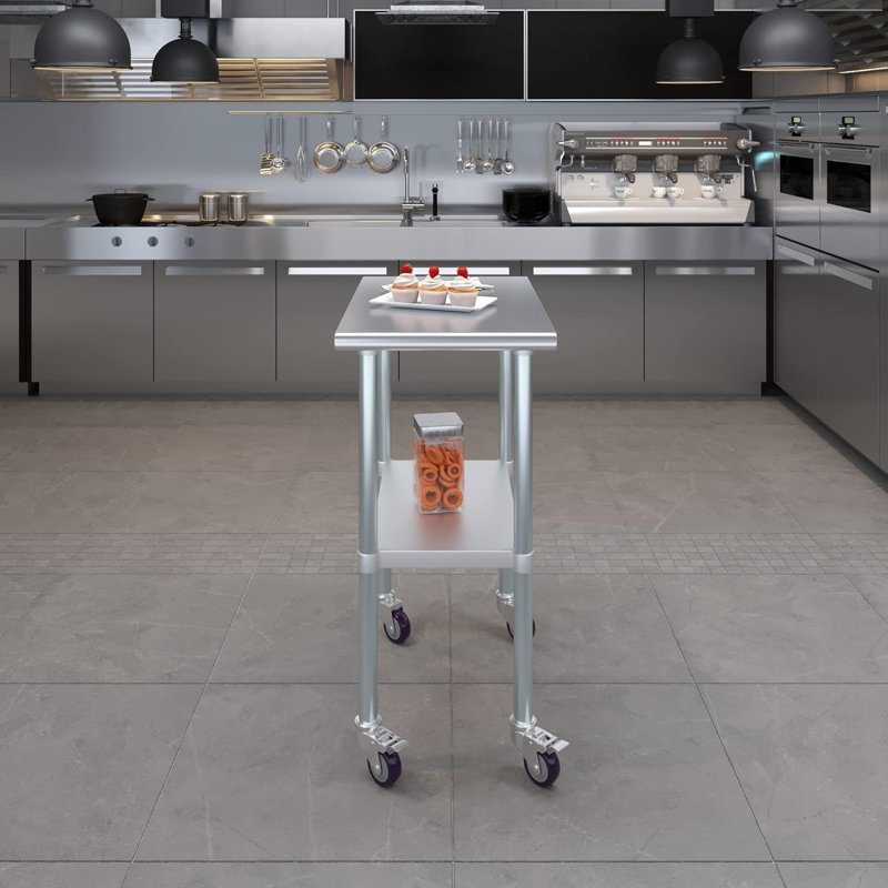 Table en acier inoxydable avec roulettes, H 38 po x L 18 po x l 30 po