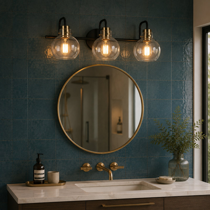 Éclairage pour meuble-lavabo à intensité variable Christof, Noir/laiton, 3 lumières