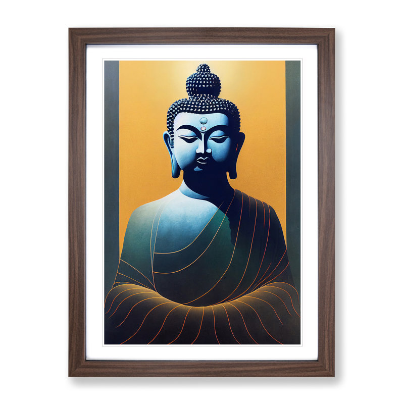 Balanced Buddha - Single Picture Frame Print, 34cm H x 25cm W x 2cm D, Walnut Framed