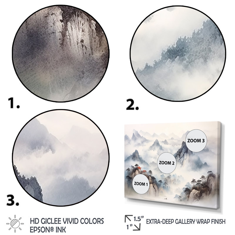 «Gray River China Landscape III», art mural Chine, Cadre d'angle fermé blanc, H 30 po x l 40 po x P 1,5 po