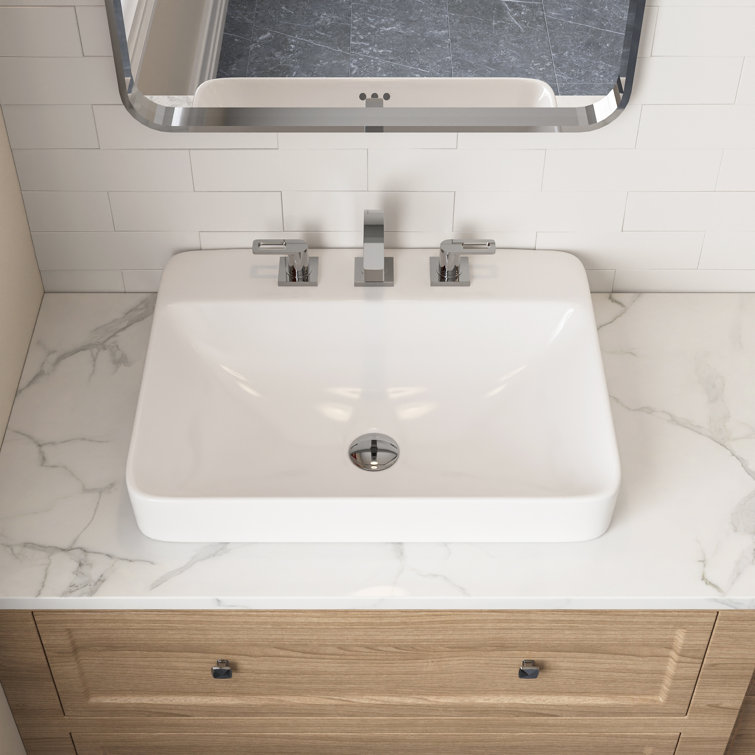 DeerValley 23.82" L x 18.9" W x 6.69" H White Rectangular Vitreous China Drop-in Bathroom Sink with Overflow