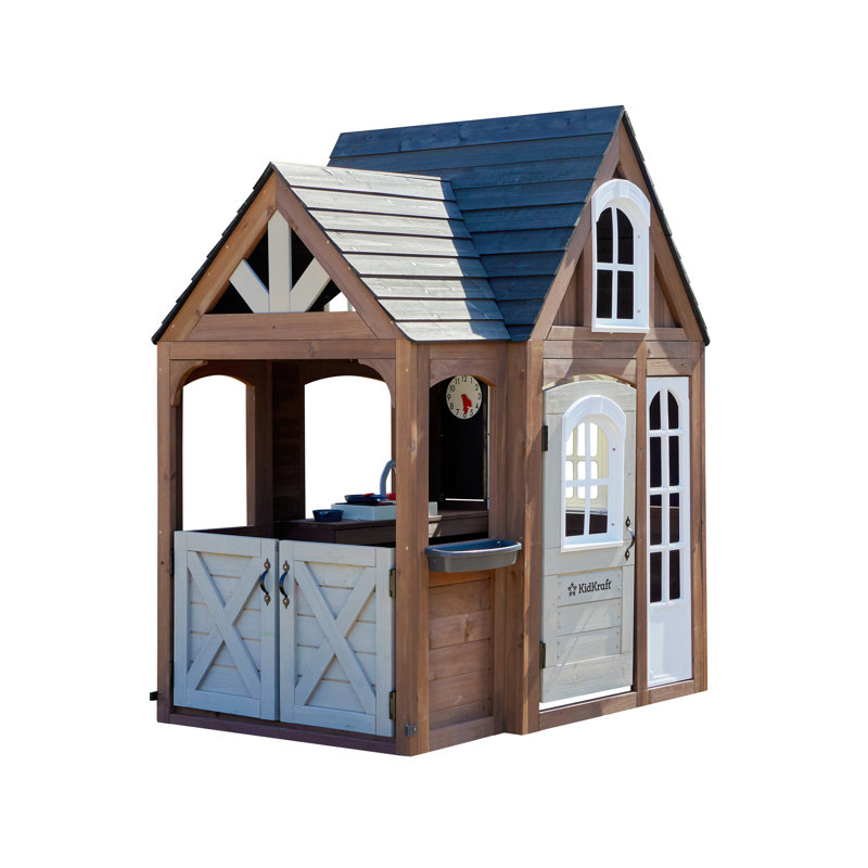 Timberwood Wooden Outdoor Playhouse With Kitchen And Barn Doors