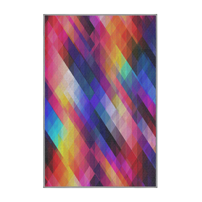 Bleu abstrait/rose/jaune Tapis décoratif, Rectangle 7 pi x 10 pi