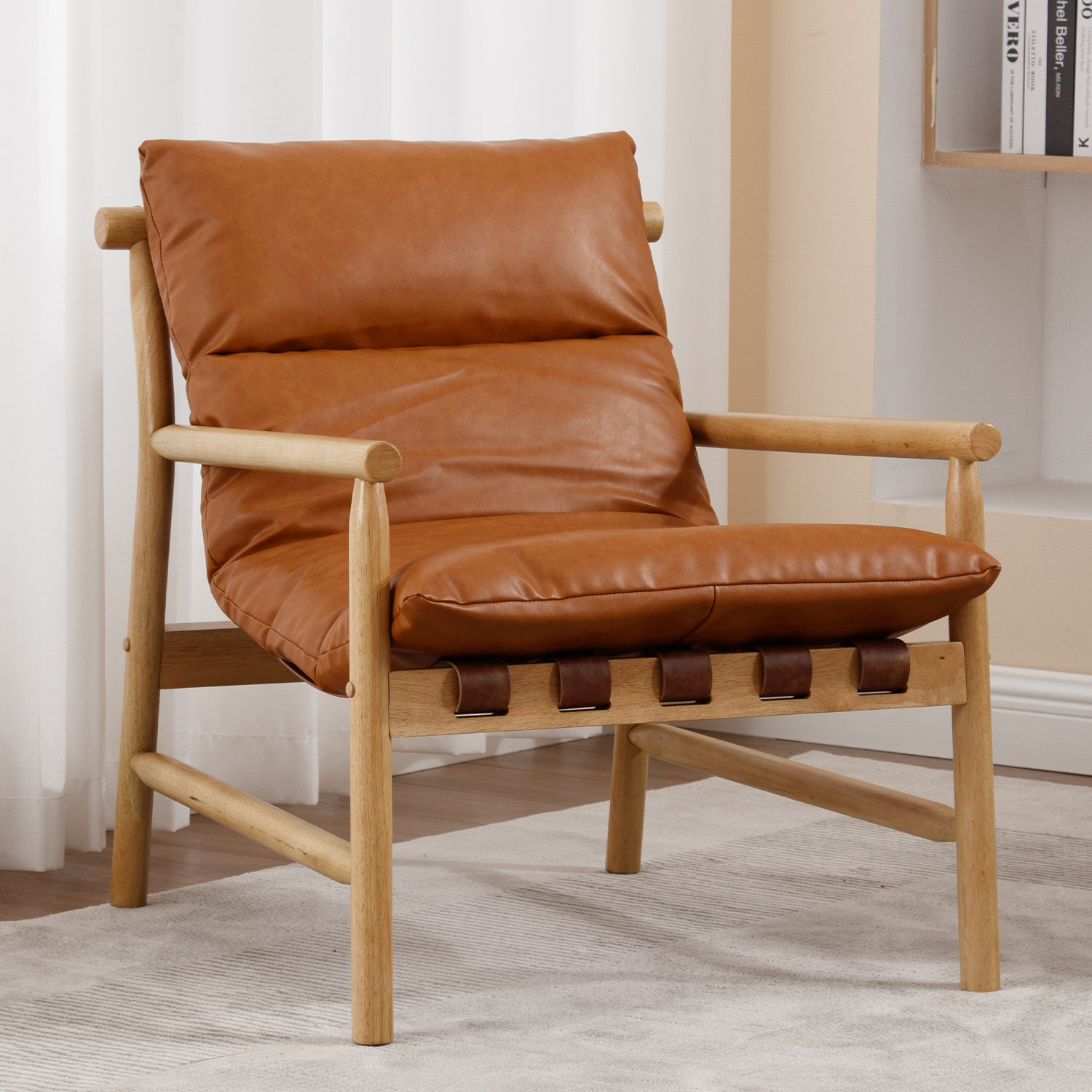 25.5" Wide Faux Leather Armchair Accent Chair with Soild Wood Framed