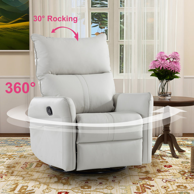 Chemika Faux Leather Manual Recliner, 360° Swivel, 30° Rocker, Beige