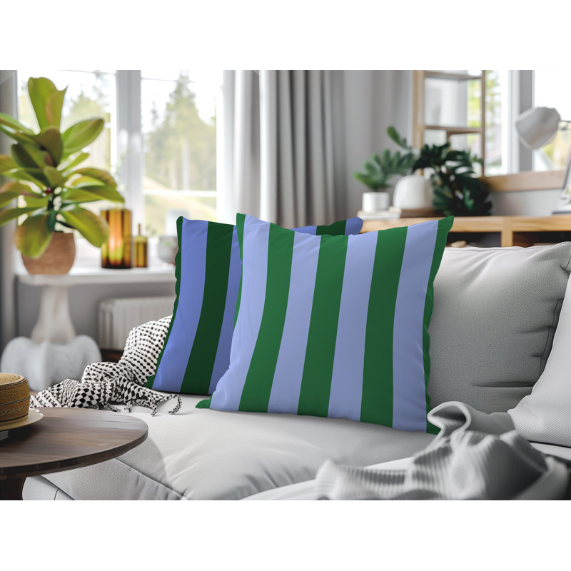Ensemble de coussins réversibles intérieur / extérieur Stan Stripe, 18x18, Green/Periwinkle