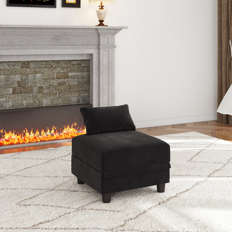Repose-pieds carré avec rangement de 25,6 po de largeur, Chenille noir