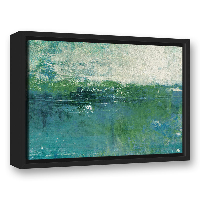 « blue green littoral abstract black », reproduction de peinture à l’acrylique, H 12 po x l 16 po, Cadre noir