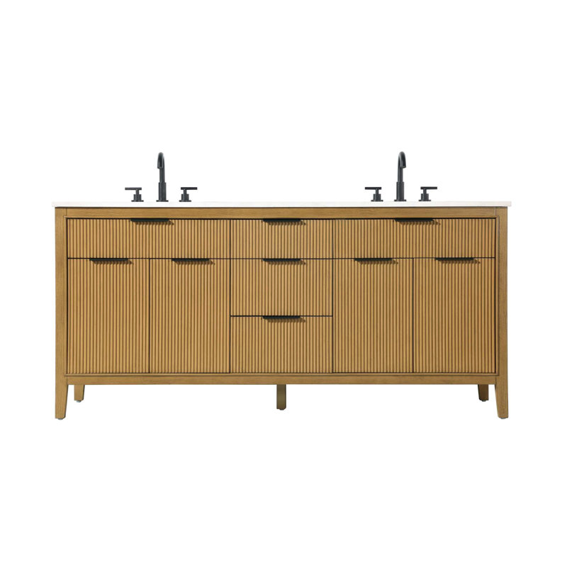 Meuble-lavabo double 72 po en teck miel, Miel et teck, 72"