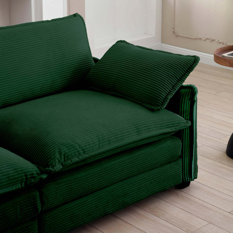 Canapé simple à assise profonde avec repose-pieds et coussin, Vert