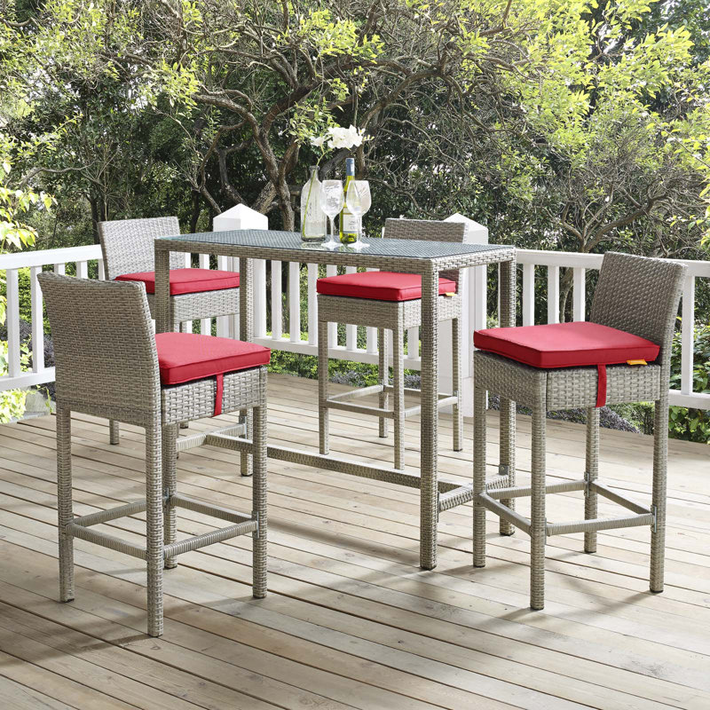 Ensemble de 4 tabourets de bar Conduit, Rouge, Velours gris pâle