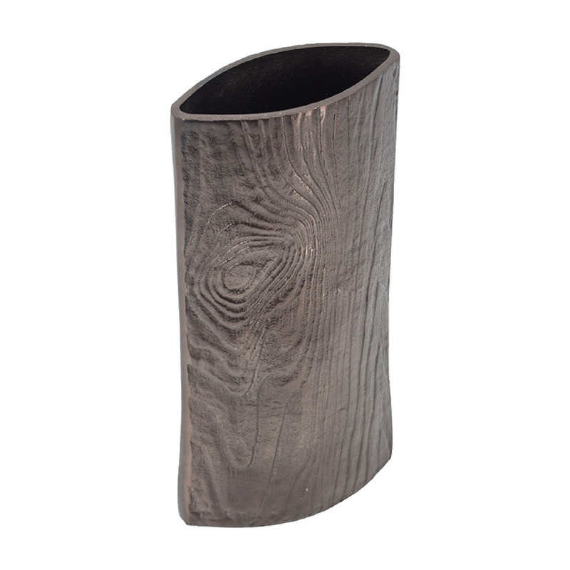 Faye Timber-Eye Decorative Vase, Wood-Grain Texture, Brown Aluminum 12 Inch