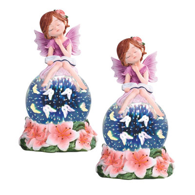 "2-PC Set" ICE ARMOR 8.75"H Purple Fairy with Red Flowers Optic Globe with LED Light Figurine Figurine Statue Ornament Home/Room Decor and Perfect Gift Ideas for House Warming, Holidays and Birthdays Great Collectible Addition
