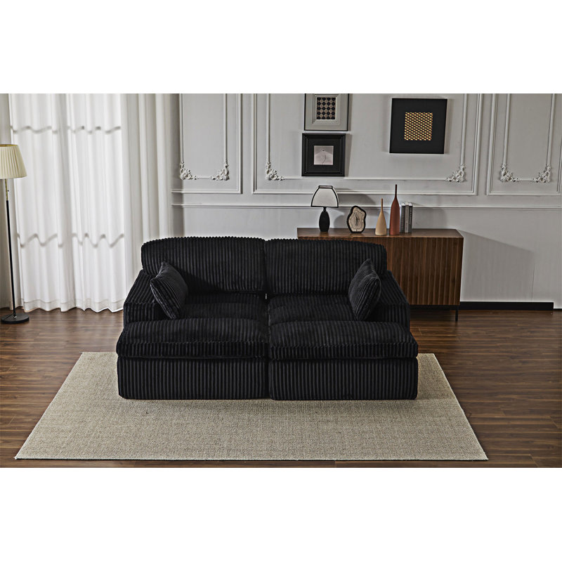 Fauteuil de salon rembourré, canapé-lit, Black Corduroy