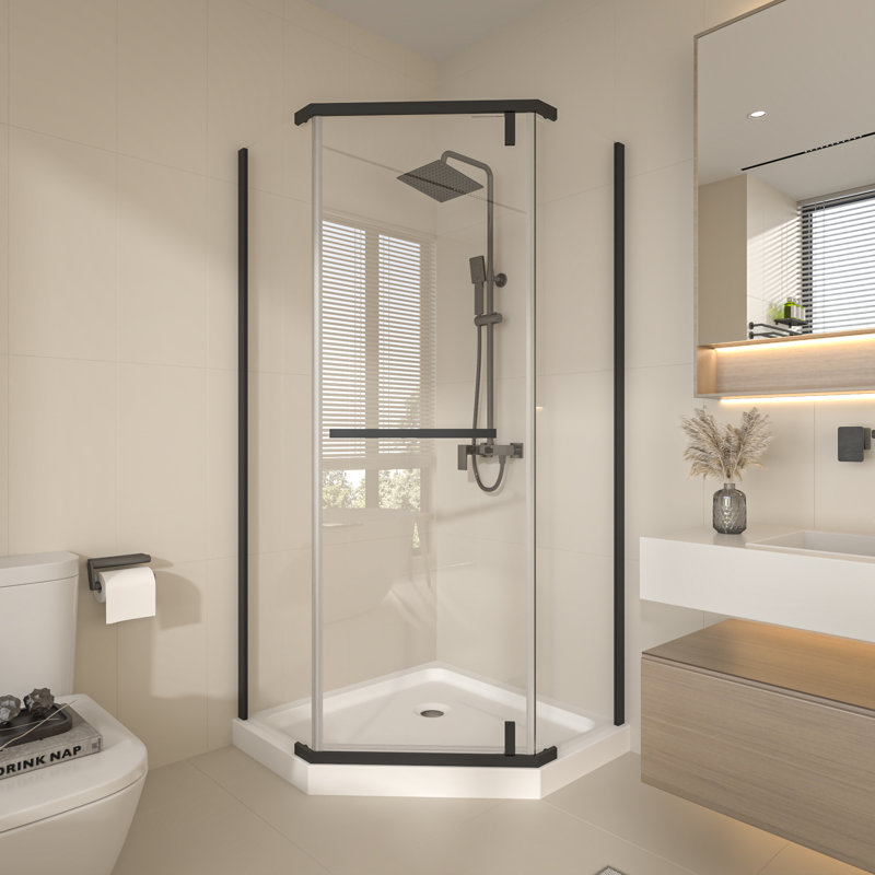 36'' W x 36'' D x 72'' H Pivot Semi-Frameless Neo-Angle Reversible Shower Enclosure, Matte Black
