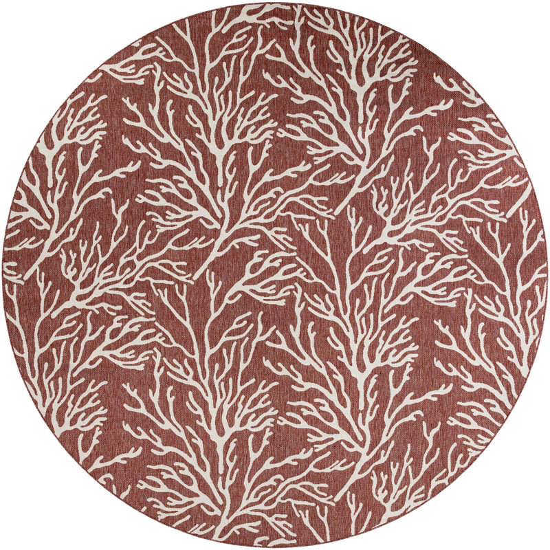 Contemporary Outdoor Ayton Area Rug Rust Red Colour, Round 12'