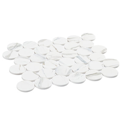 Ispara Gorbelle Blue 2-in Penny Round Marble Look Matte Glass Wall & Floor Mosiac Tile