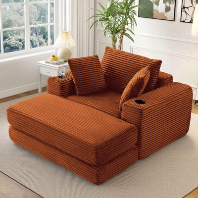 52" Oversized Compression Arm Chair with Cup Holder and Pillows