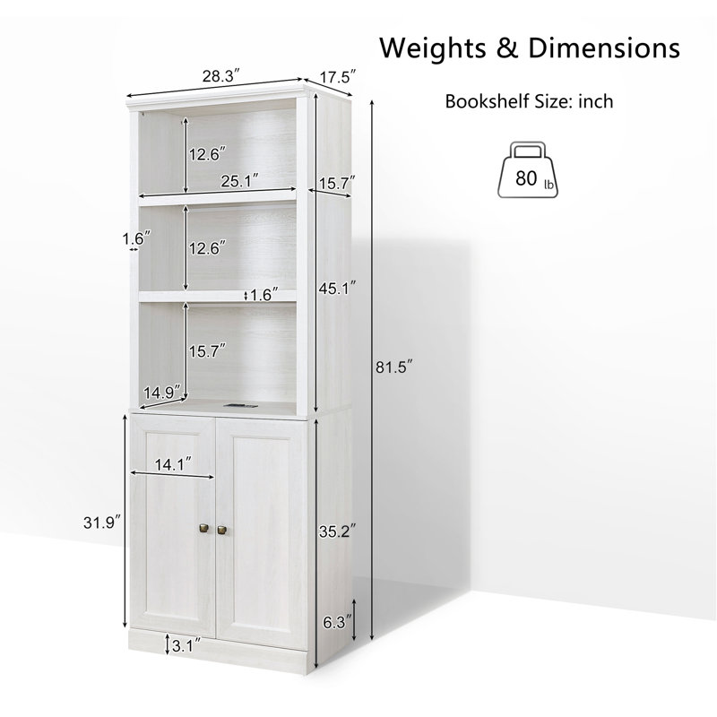Bookshelf With Built-in Usb Port, Rustic White