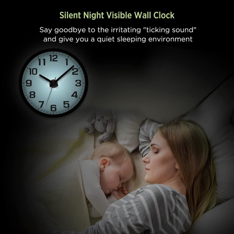 Silent Lighted Up Wall Clock Glow In The Dark, Battery Operated For Living Room/Kitchen, Easy To Read Large Digital Display, 12 Inch