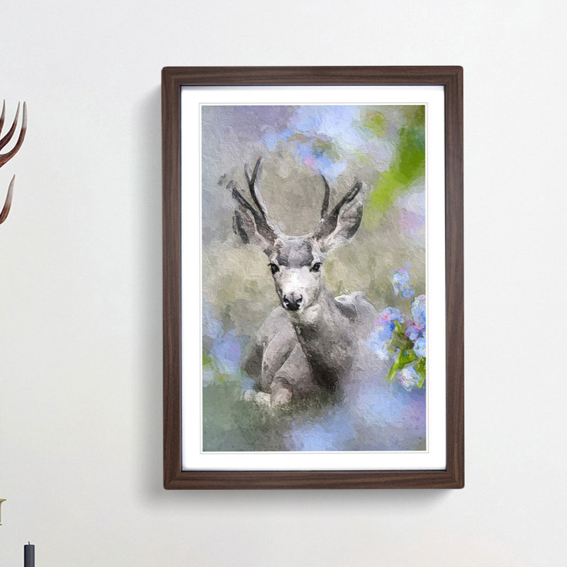 Resting Deer - Framed Print, 36cm H x 27cm W x 2cm D, Walnut Framed