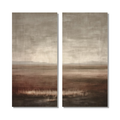 Vintage Minimalism Coastal Sunset Landscape - Sunset Canvas Prints, Brown Landscape Wall Art 2 Piece