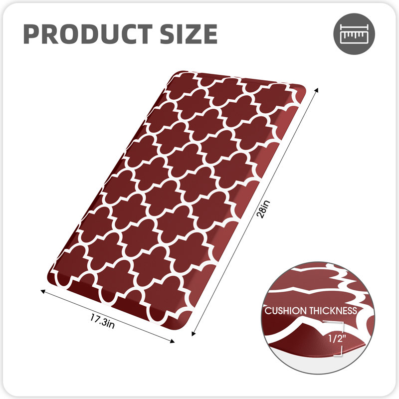 Tapis de cuisine anti-fatigue antidérapant, Rouge, Rectangle l 17 po x L 28 po