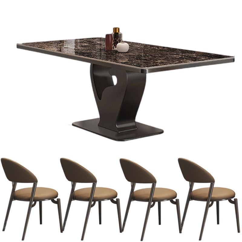 Light luxury style modern dining table sets, Black, 29.53"H x 55.12"L x 31.5"W