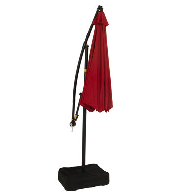10 ft Offset Patio Umbrella with Base and Sandbag Weight - Red