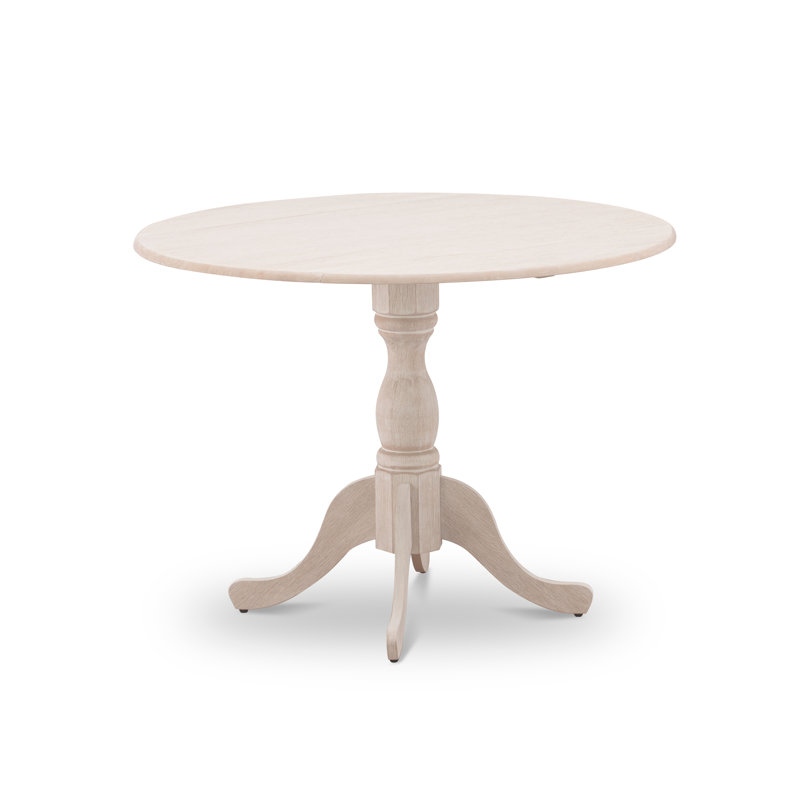 Dublin Kitchen Dining Table - a Round Wooden Table Top with Dropleaf & Pedestal Base, Wire brushed Buttercream, Butter Cream
