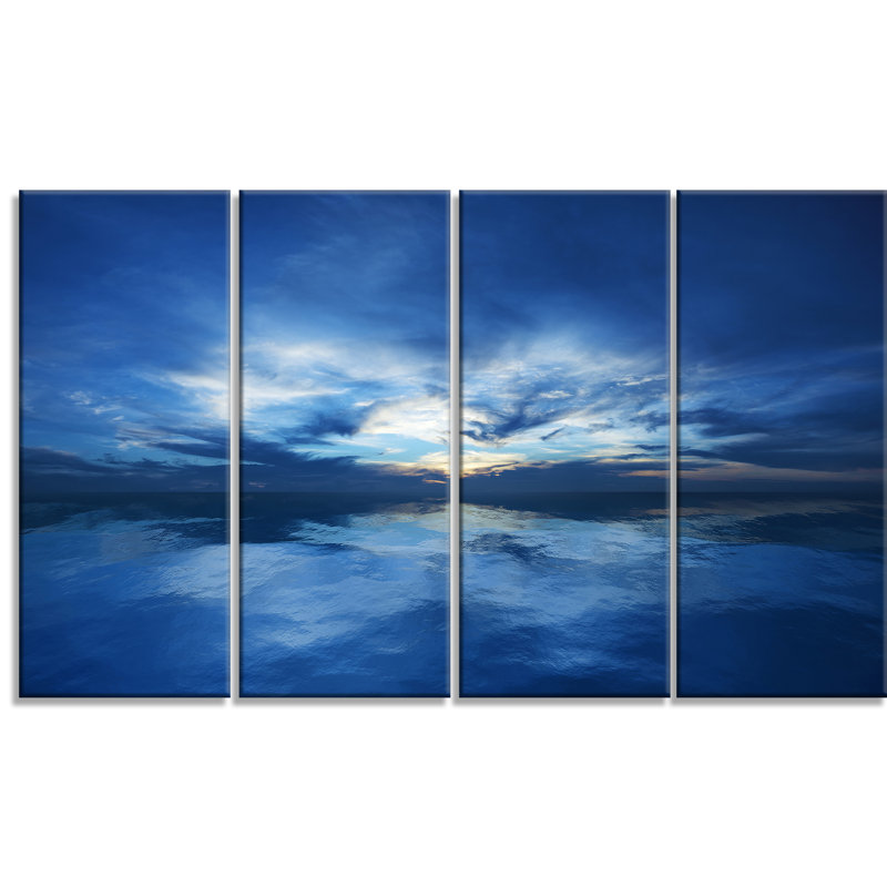 «Blue Waters and Blue Sky Sunset», ensemble de 4 impressions sur toiles tendues